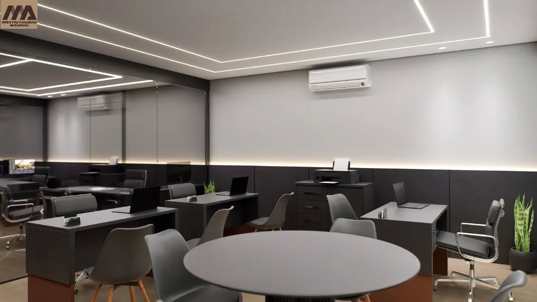 Ambiente comercial planejado com móveis sob medida
